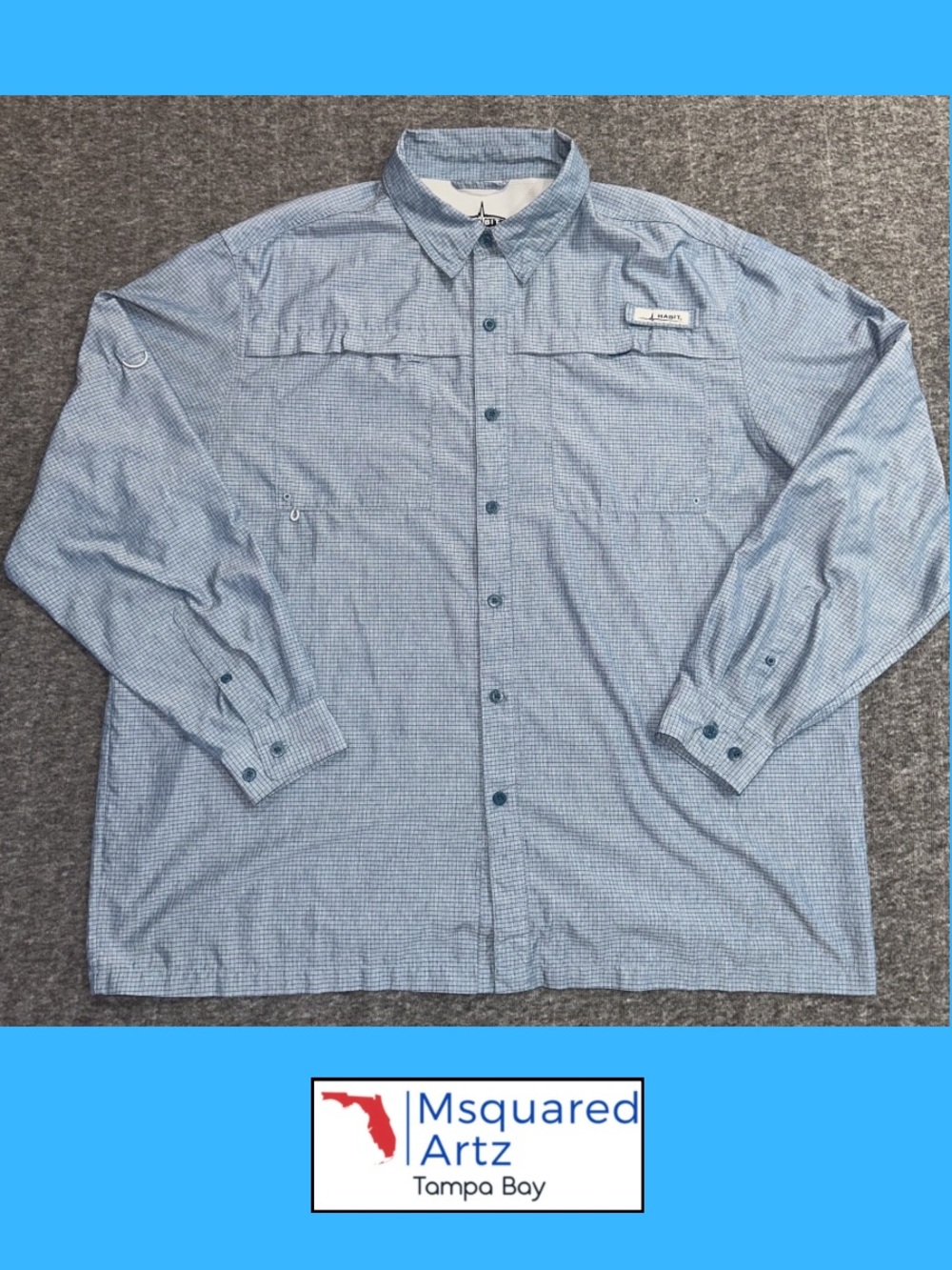 Habit Long Sleeve Fishing Shirt Men's 2XL Blue UPF 40+ Vented Performance Shirt